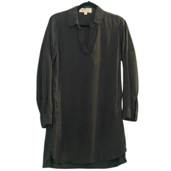 Cloth & Stone Roll Tab Long Sleeve Spread Collar Anchor Gray Shirt Dress Sz XS - Picture 4 of 6